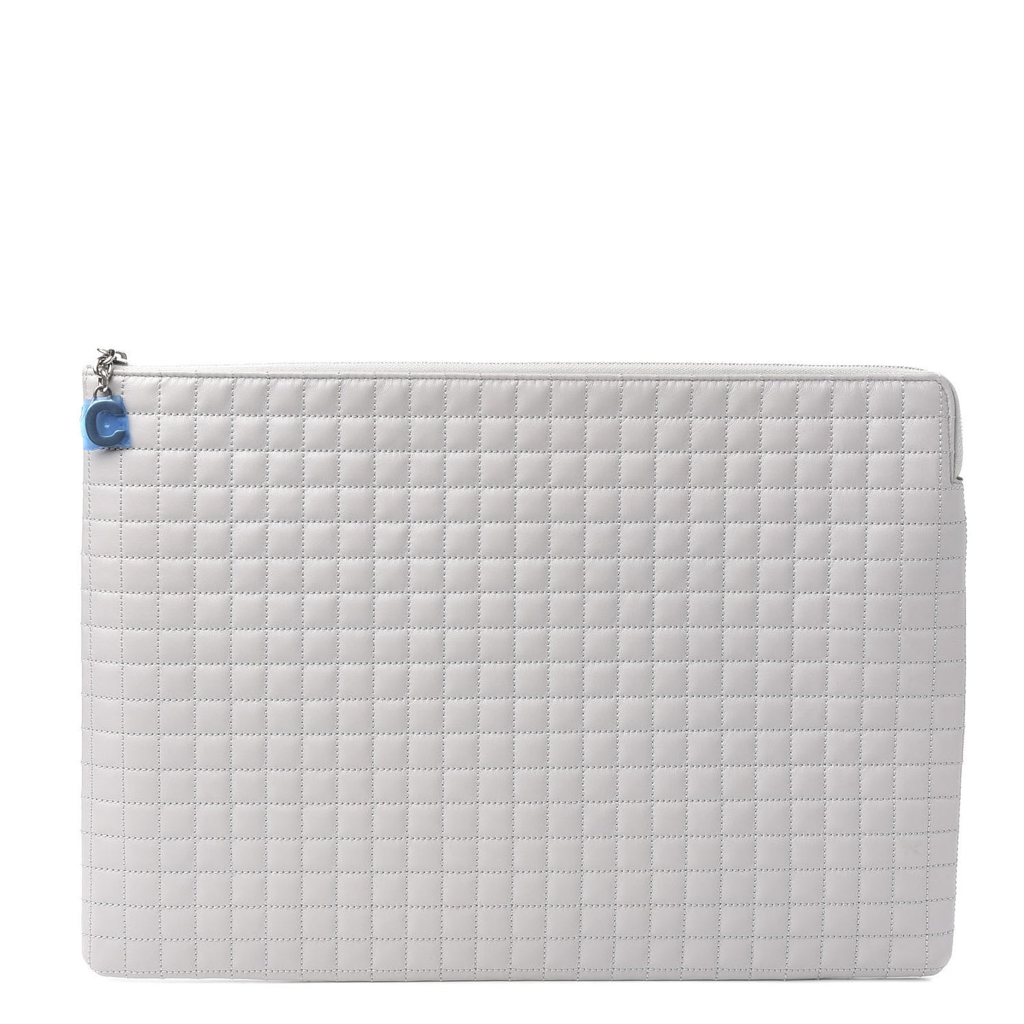 Lambskin Quilted Zip Pouch Grey