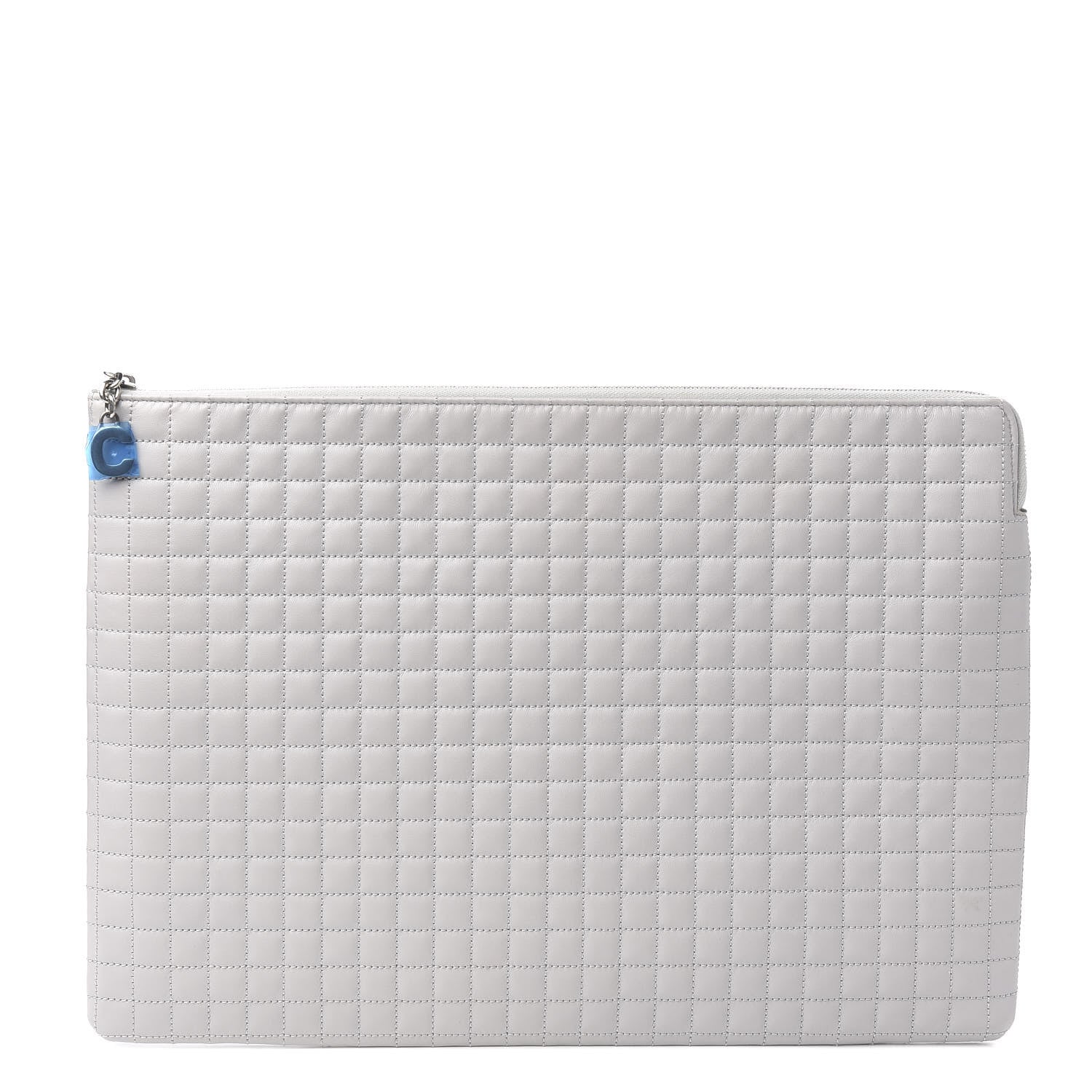 Celine Lambskin Quilted Zip Pouch Grey 1 of 7