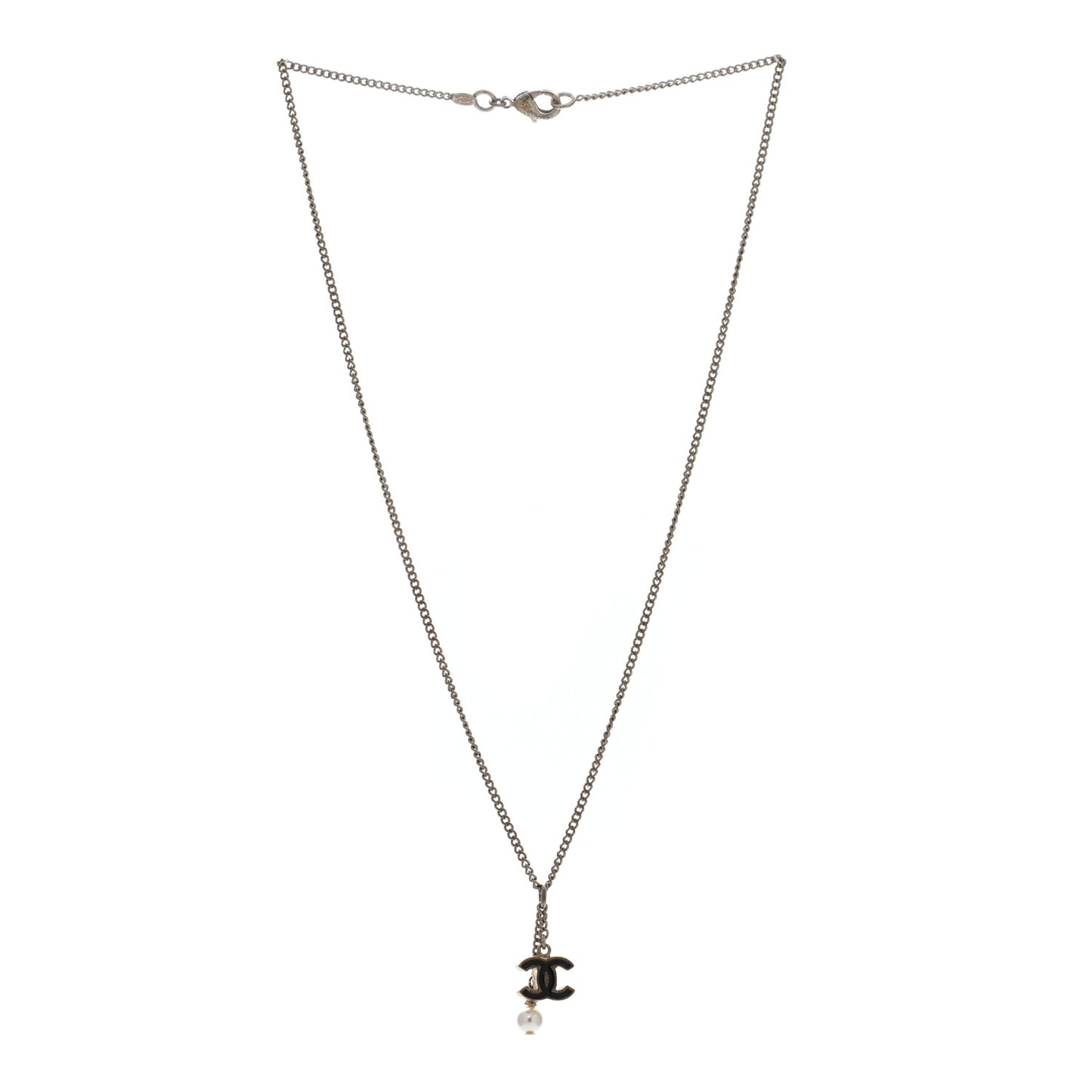 Enamel Pearl CC Necklace Black Gold