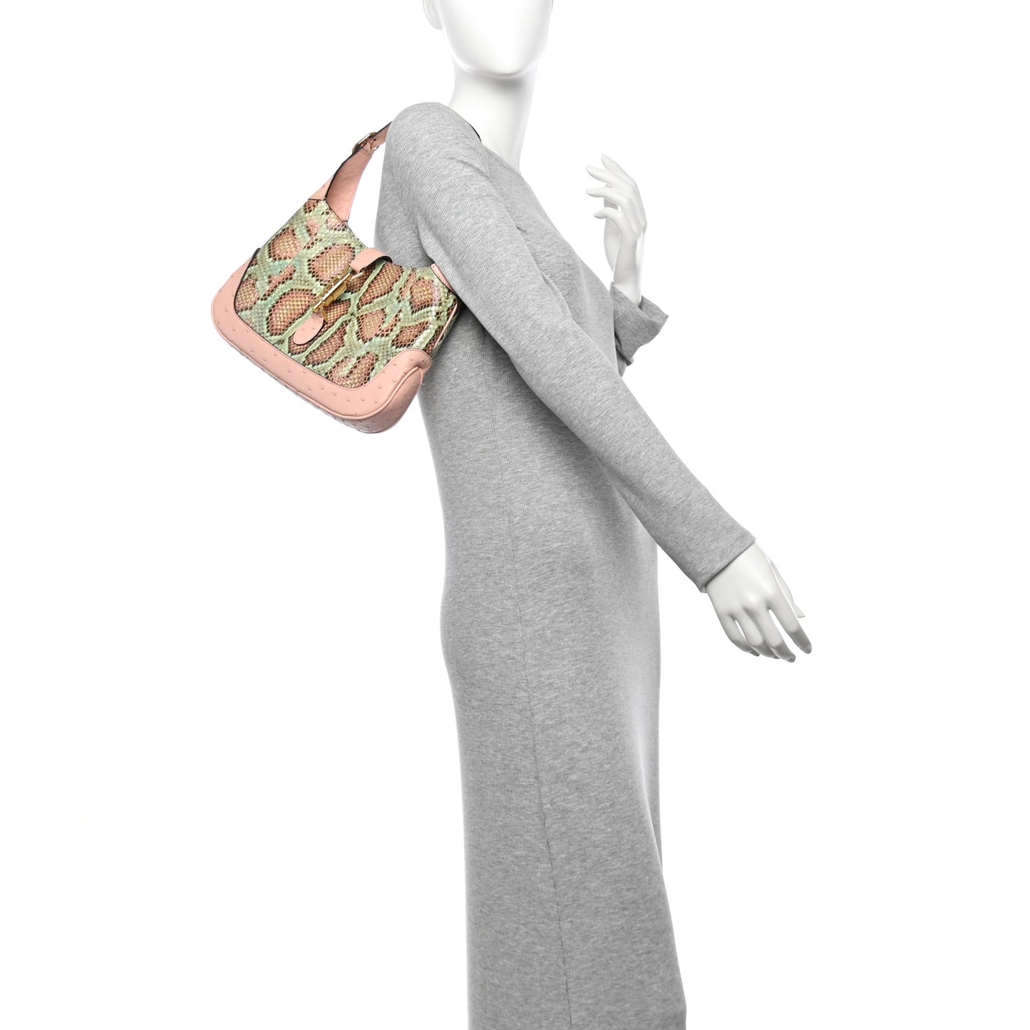 Snakeskin Ostrich Calfskin Small Jackie 1961 Hobo Pink Multicolor