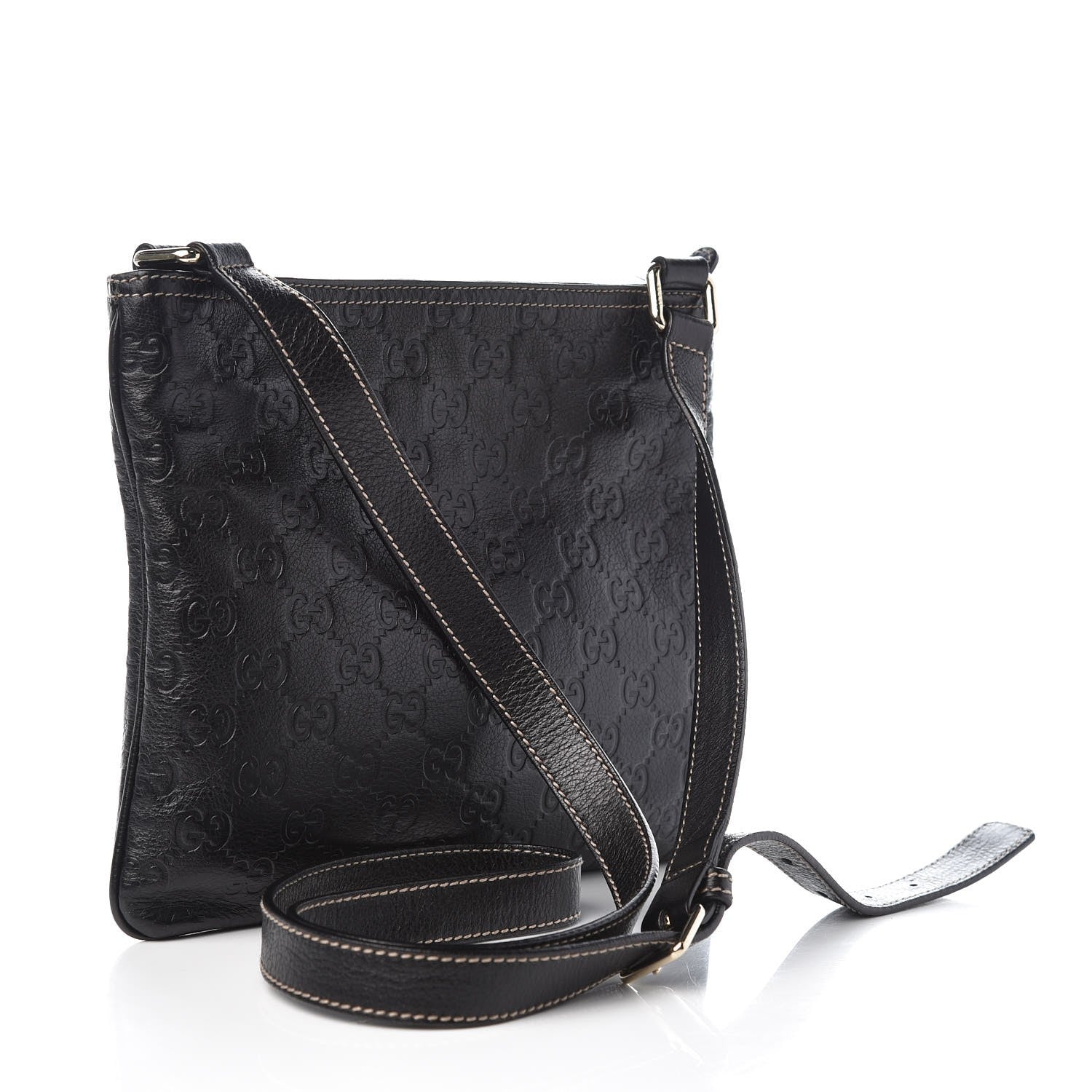 Gucci Guccissima Small Flat Messenger Bag Black 3 of 7