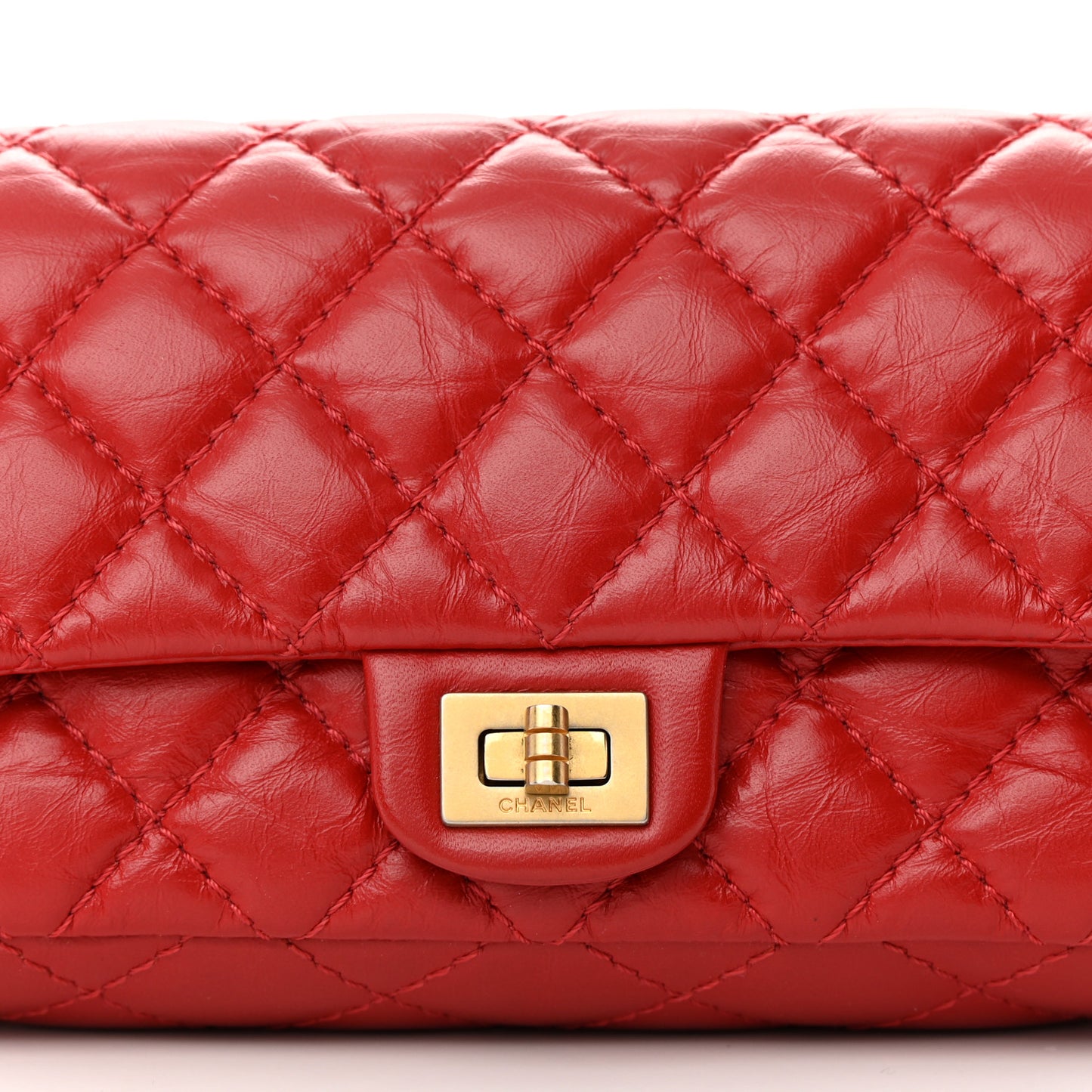 Aged Calfskin Quilted 2.55 Reissue Flap Belt Bag Red