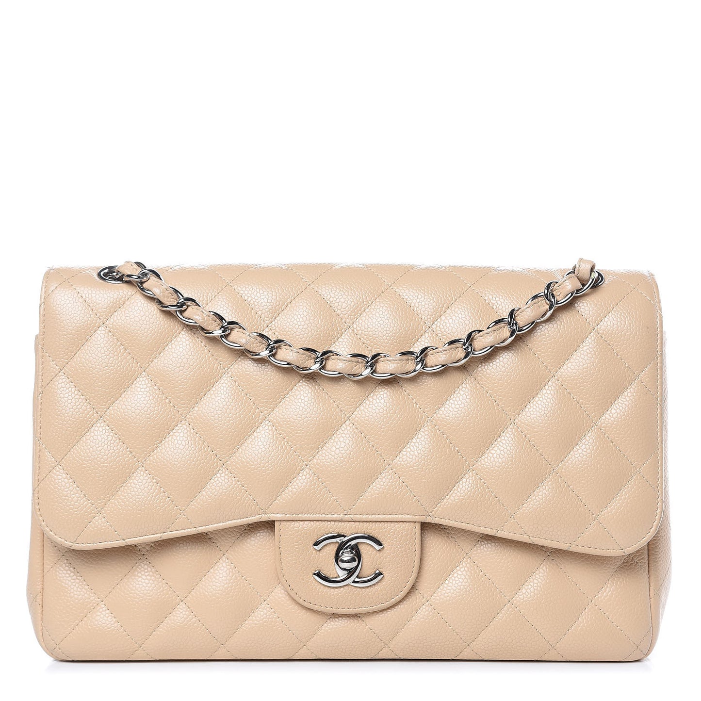 Caviar Quilted Jumbo Double Flap Beige Clair