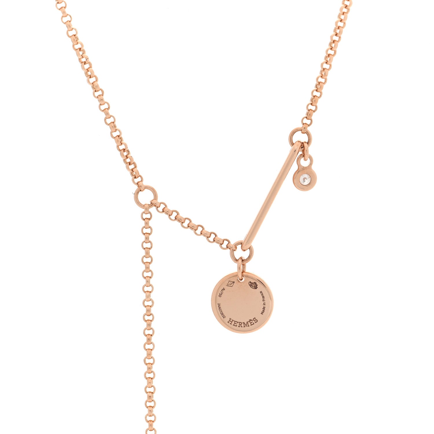 Hermes 18K Rose Gold Diamond PM Ex-Libris Pendant Necklace 4 of 6