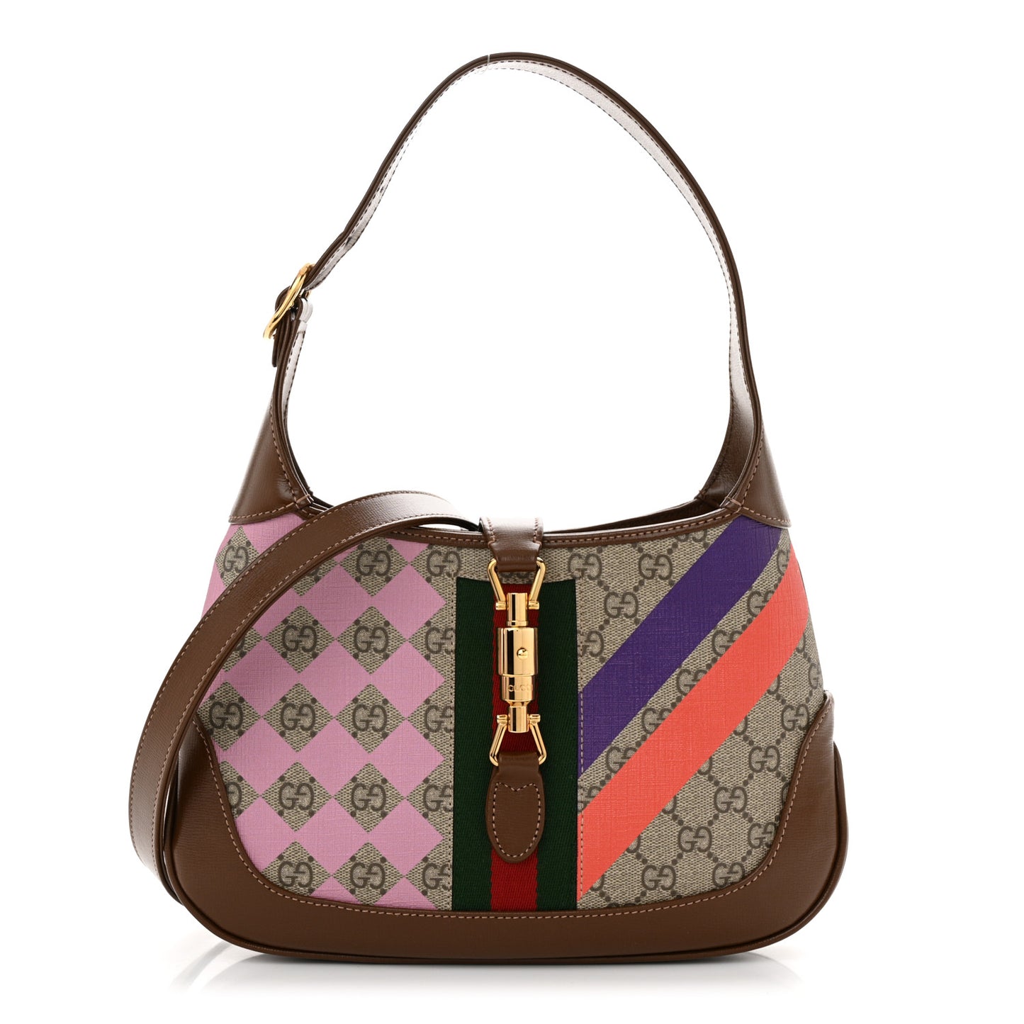 GG Supreme Monogram Azalea Calfskin Print Web Small Jackie 1961 Hobo Multicolor