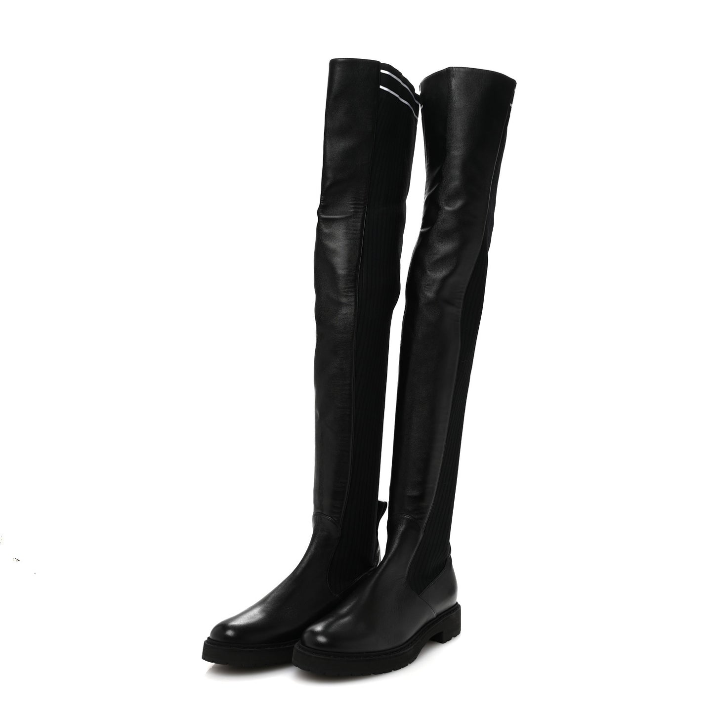 Nappa Stretch Fabric Logo Rockoko Thigh High Boots 37.5 Black White