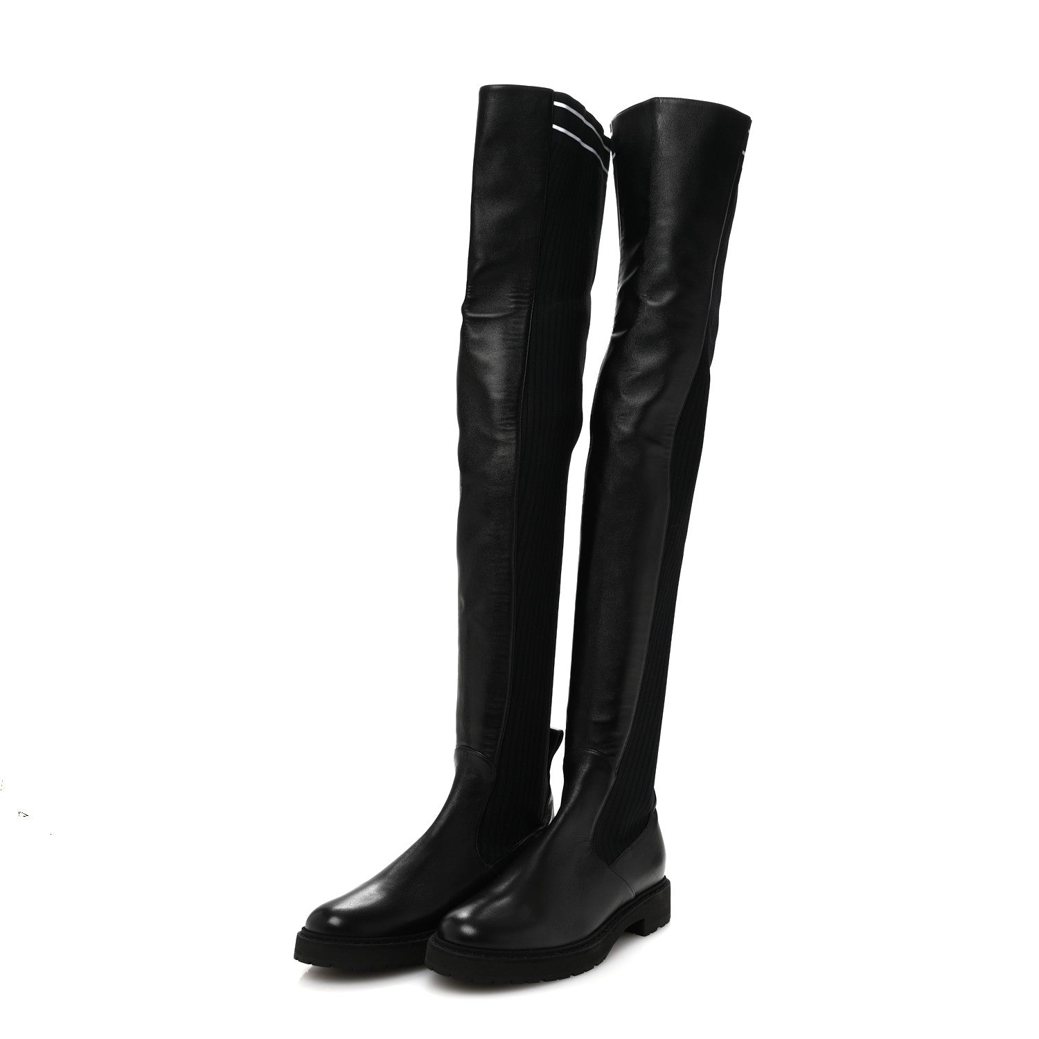 Fendi Nappa Stretch Fabric Logo Rockoko Thigh High Boots 37.5 Black White 3 of 8
