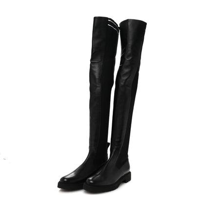 Fendi Nappa Stretch Fabric Logo Rockoko Thigh High Boots 37.5 Black White 3 of 8