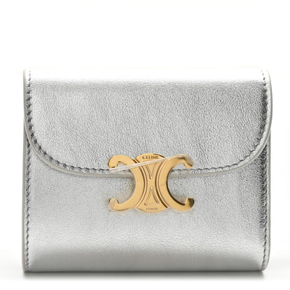Celine Metallic Calfskin Small Triomphe Wallet Silver 1 of 8
