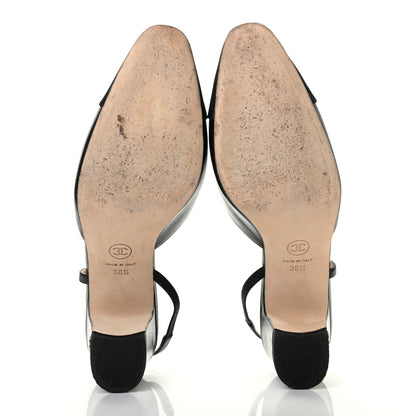 Chanel Goatskin Grosgrain Cap Toe CC Slingback Sandals 38.5 Black 5 of 8
