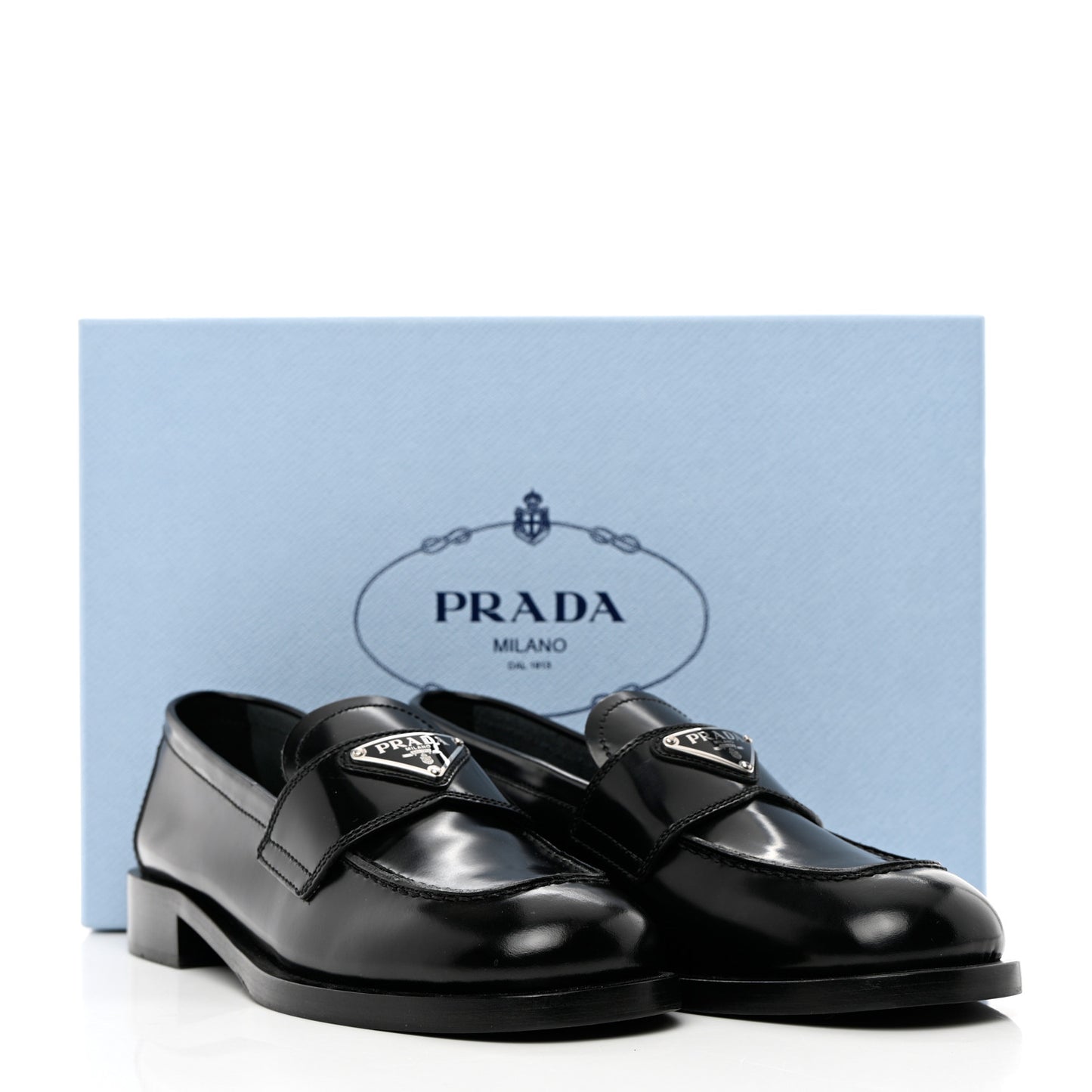 Spazzolato Metal Triangle Logo 20mm Loafers 37.5 Black