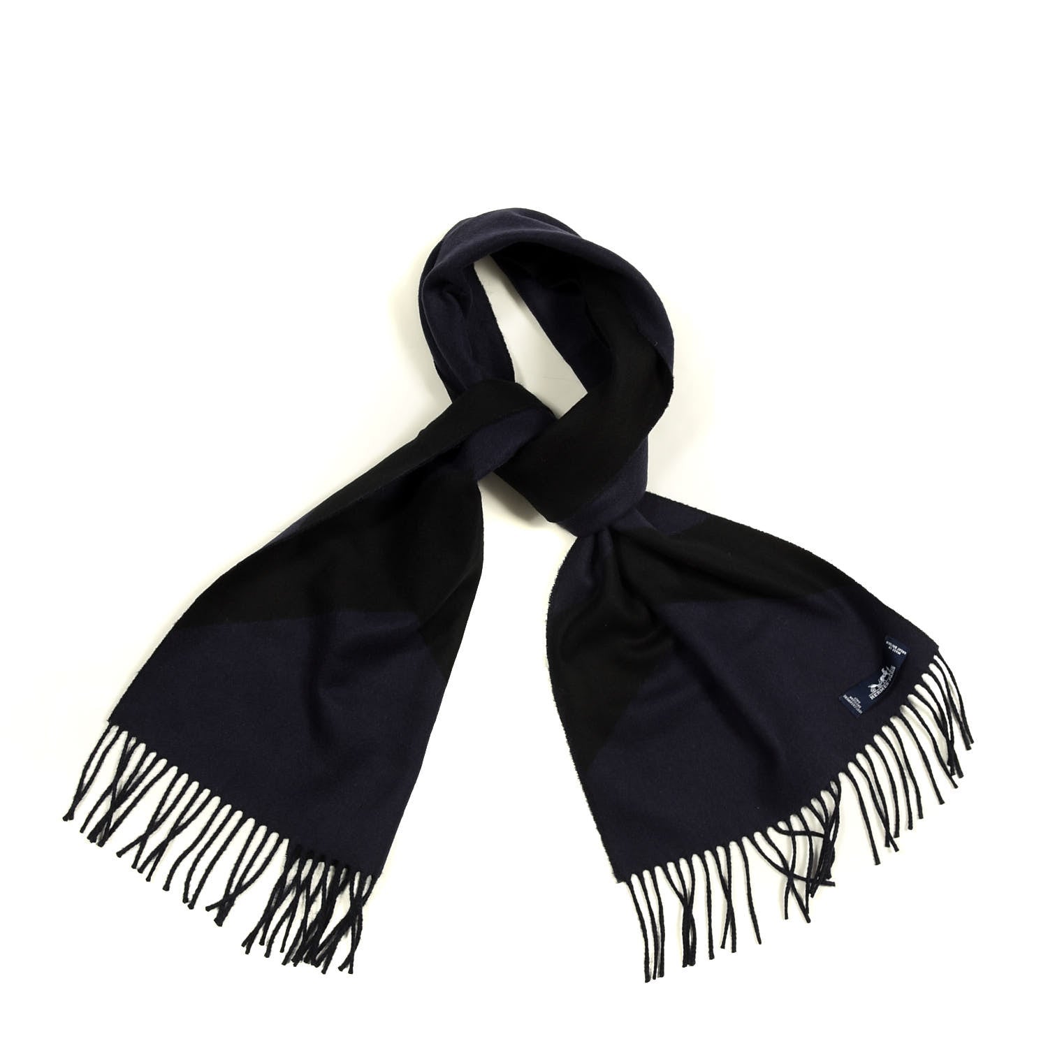 Hermes Cashmere Casaque Chevron Muffler Marine Black 1 of 4