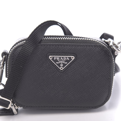 Prada Saffiano Travel Metal Triangle Logo Mini Pouch Shoulder Bag Black 7 of 9
