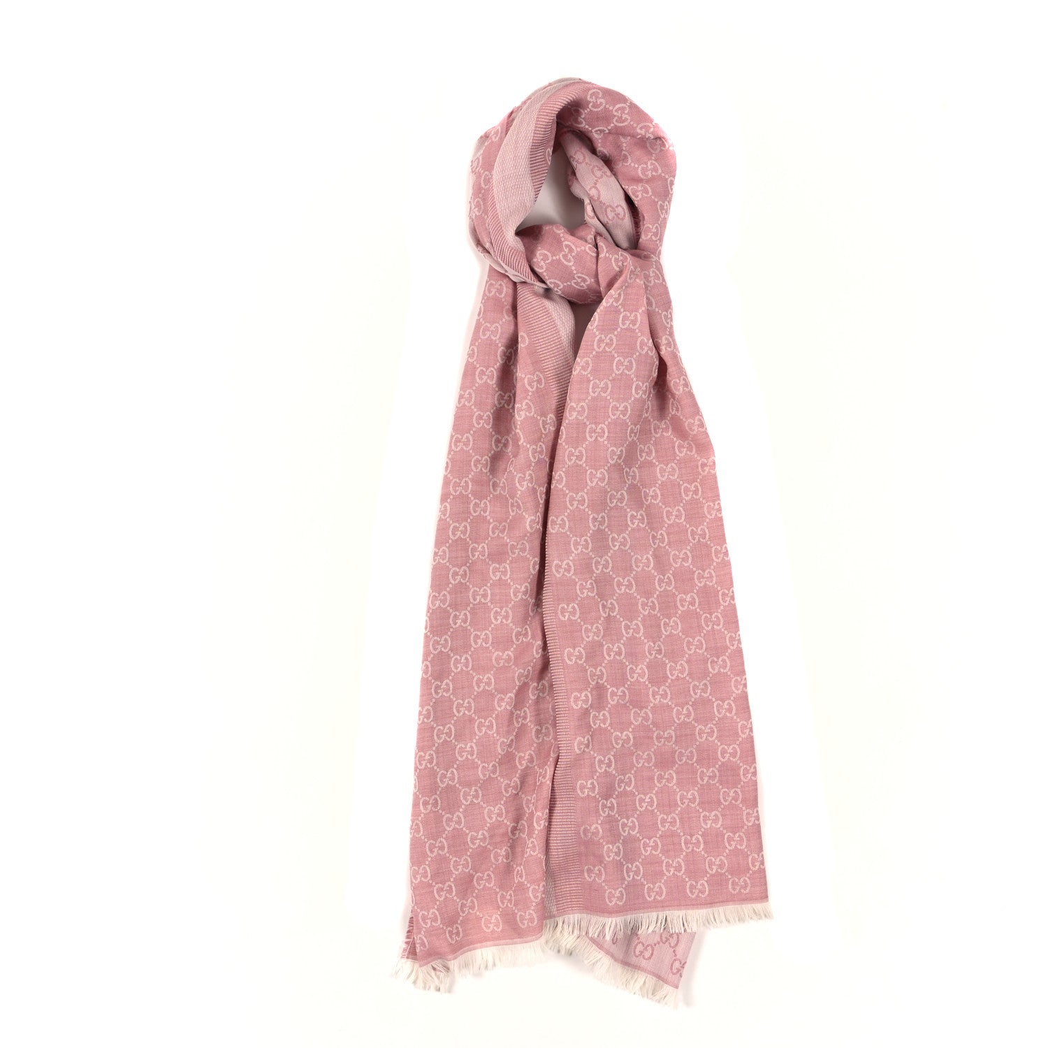 Gucci Silk GG Monogram Fringe Scarf Pink 1 of 4