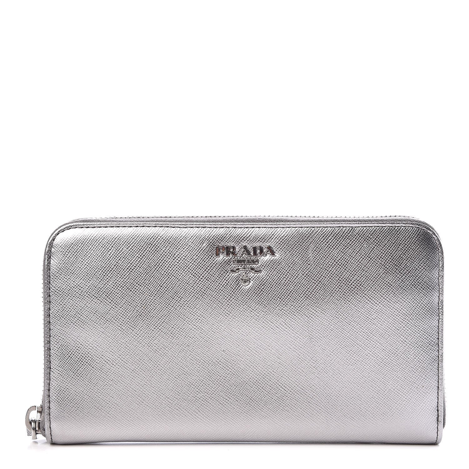 Prada Saffiano Metal Zip Around Wallet Argento 1 of 8
