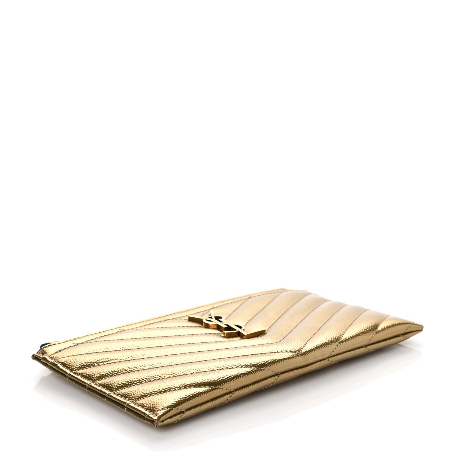 Saint Laurent Iridescent Grain De Poudre Matelasse Chevron Monogram Bill Pouch Gold 4 of 6