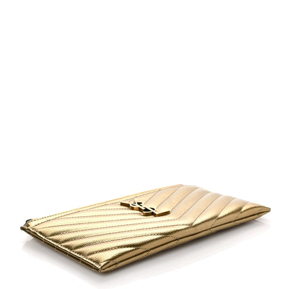 Saint Laurent Iridescent Grain De Poudre Matelasse Chevron Monogram Bill Pouch Gold 4 of 6