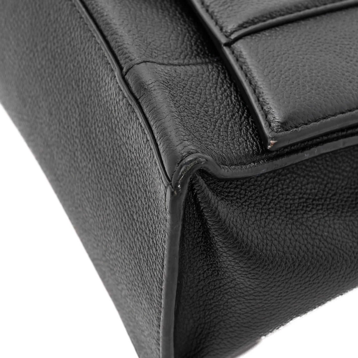 Grained Calfskin Small Hourglass Top Handle Bag Black
