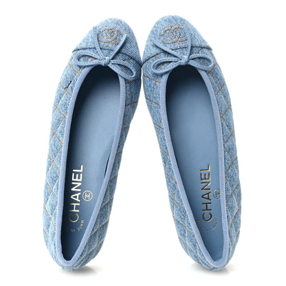 Chanel Denim Quilted CC Cap Toe Ballerina Flats 37 Light Blue 2 of 10
