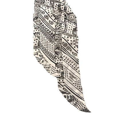 Hermes Silk Eperon d'Or Bandana Ruffle Twilly White Black 2 of 4