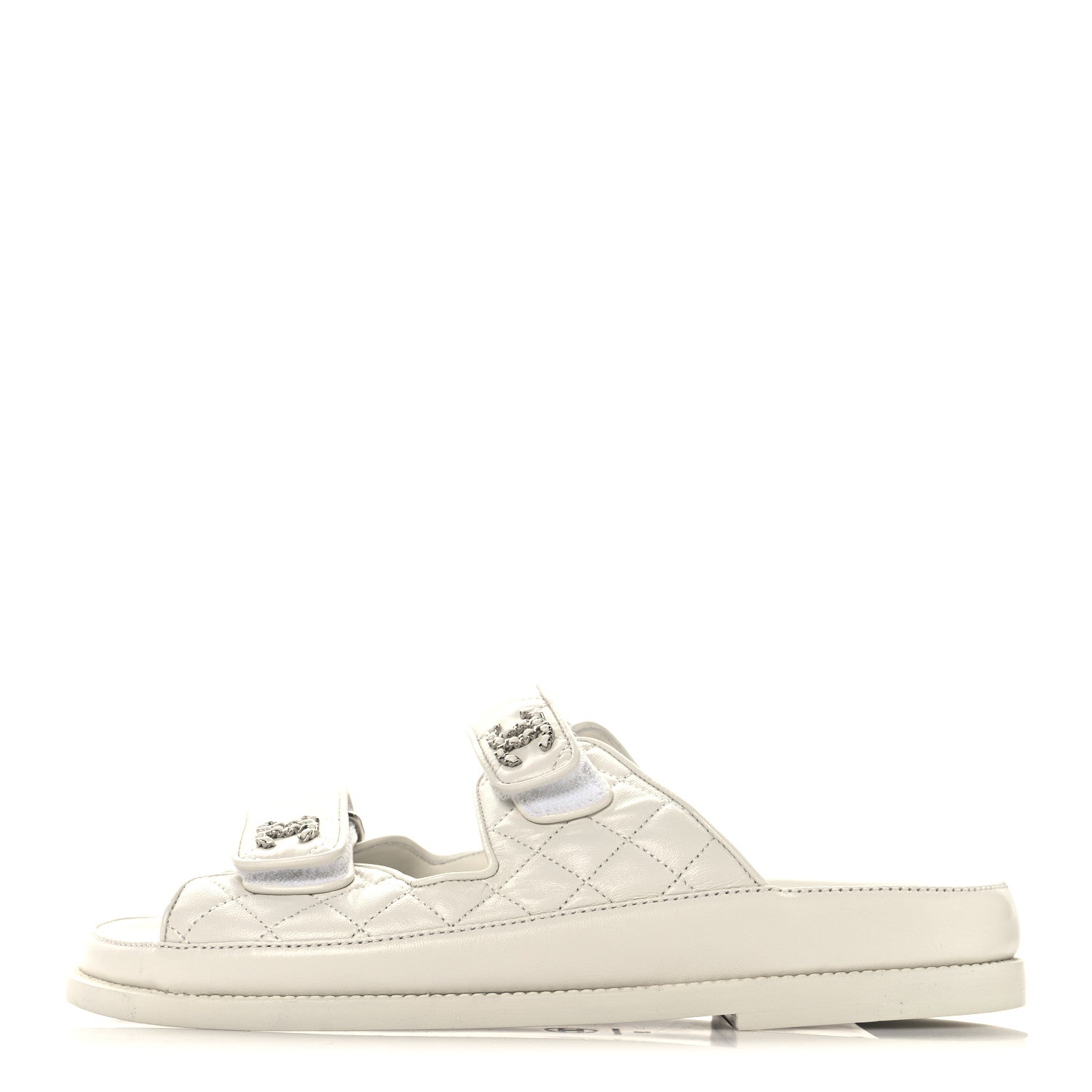 Chanel Lambskin Quilted Velcro Dad Chain CC Slide Sandals 39 White 1 of 9