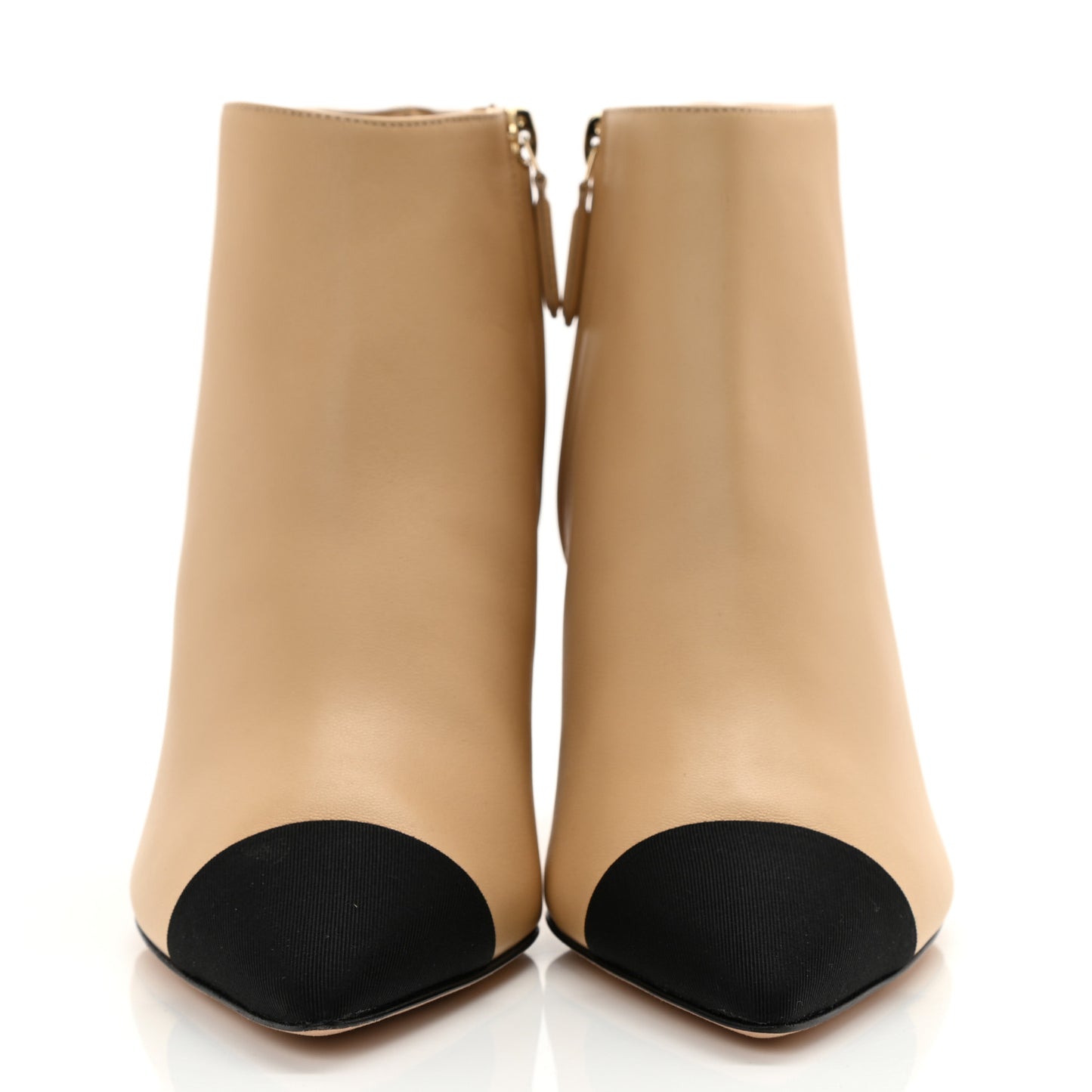 Lambskin Grosgrain Cap Toe Short Ankle Boots 37.5 Beige Black