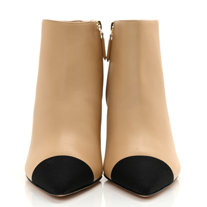 Chanel Lambskin Grosgrain Cap Toe Short Ankle Boots 37.5 Beige Black 2 of 9