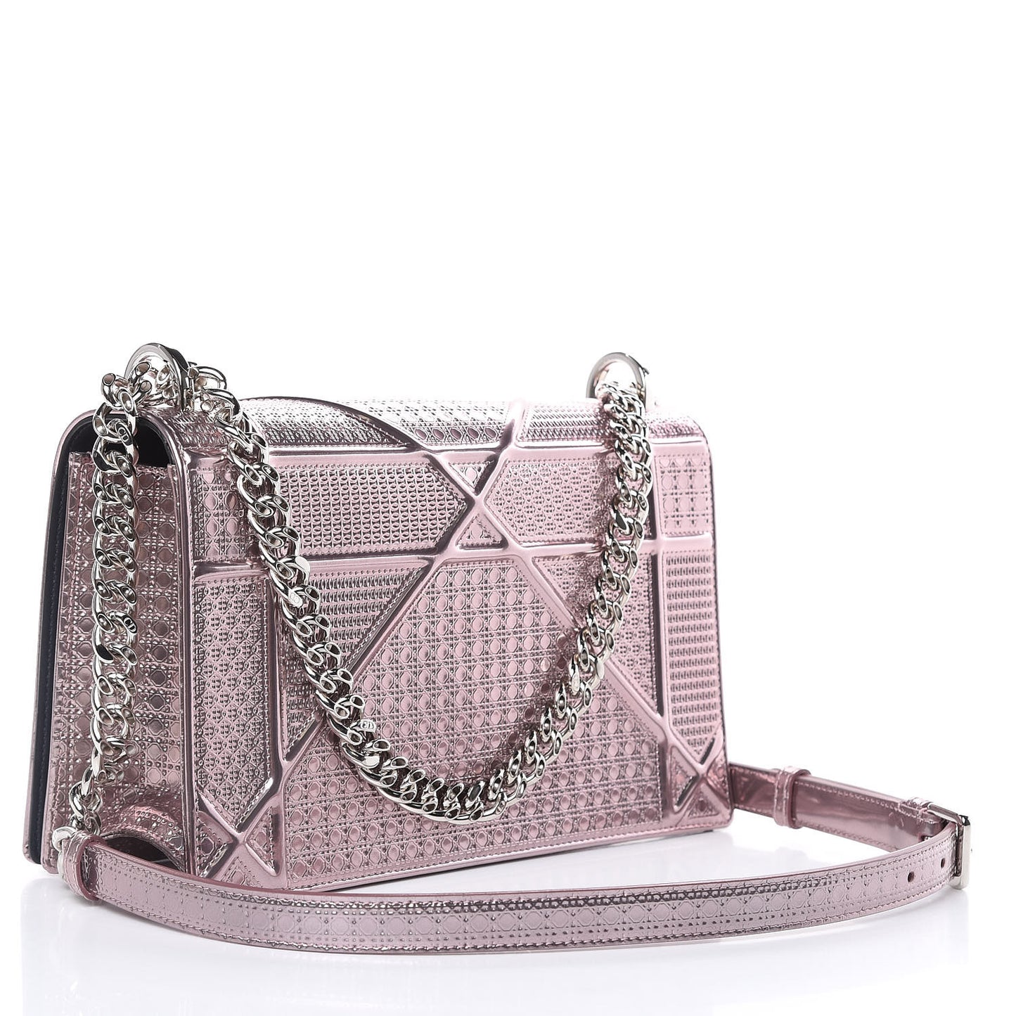 Metallic Patent Micro-Cannage Medium Diorama Flap Bag Pink