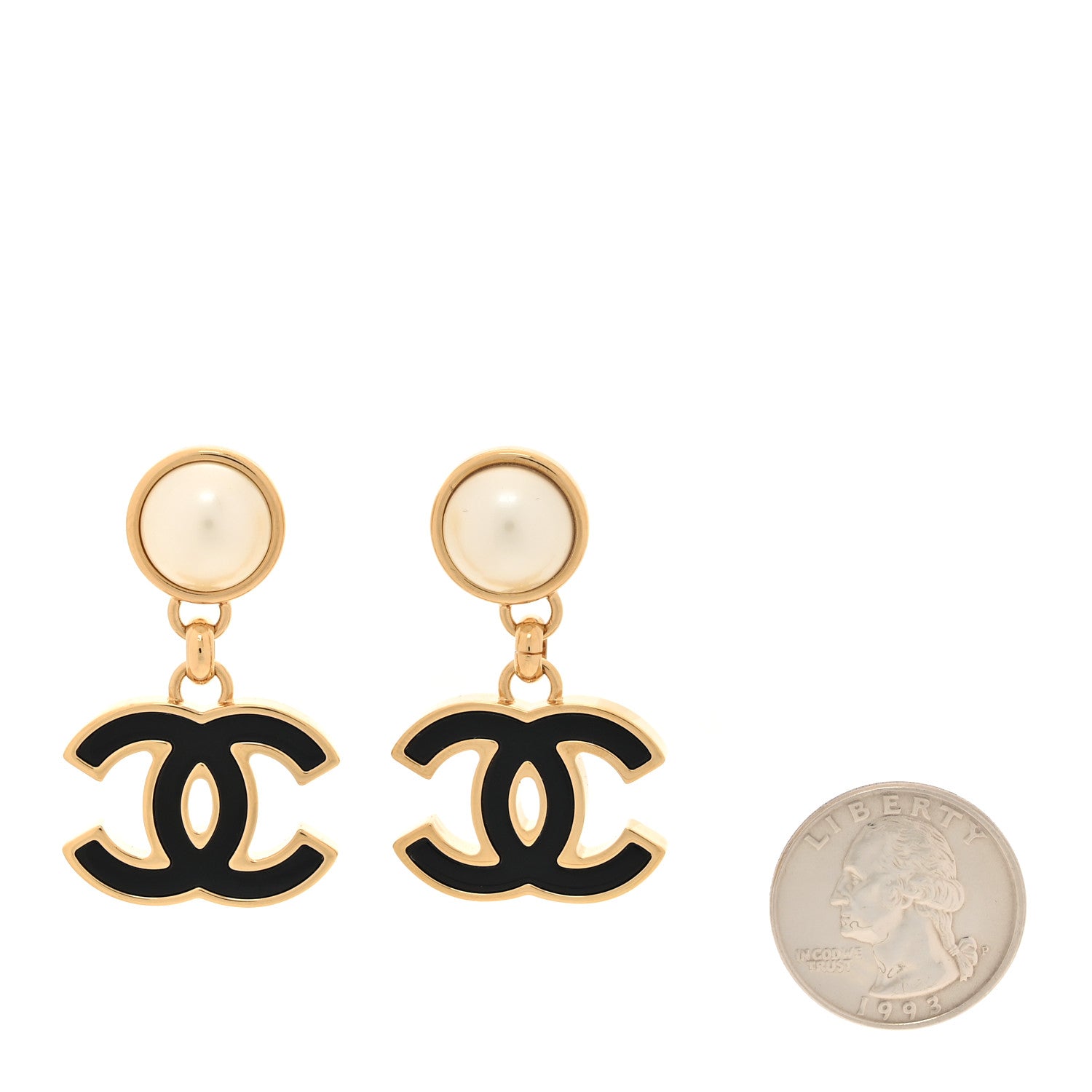 Chanel Pearl Enamel CC Drop Earrings Black 2 of 5