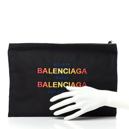 Balenciaga Nylon Embroidered Documents Case Milano Paris Los Angeles Black 2 of 7