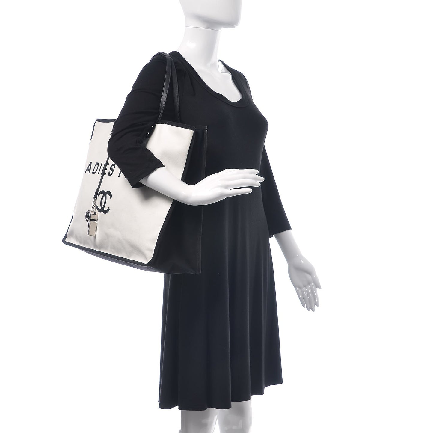 Canvas Calfskin Large Let's Demonstrate Tote White Black