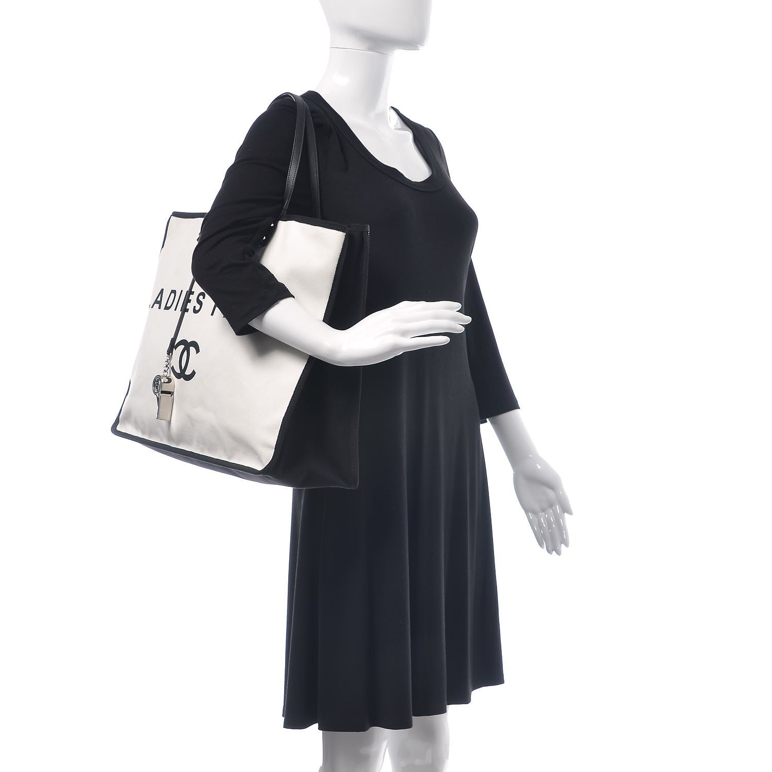 Chanel Canvas Calfskin Large Let's Demonstrate Tote White Black 2 of 9