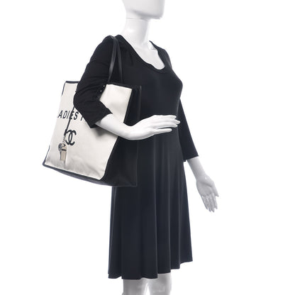 Chanel Canvas Calfskin Large Let's Demonstrate Tote White Black 2 of 9