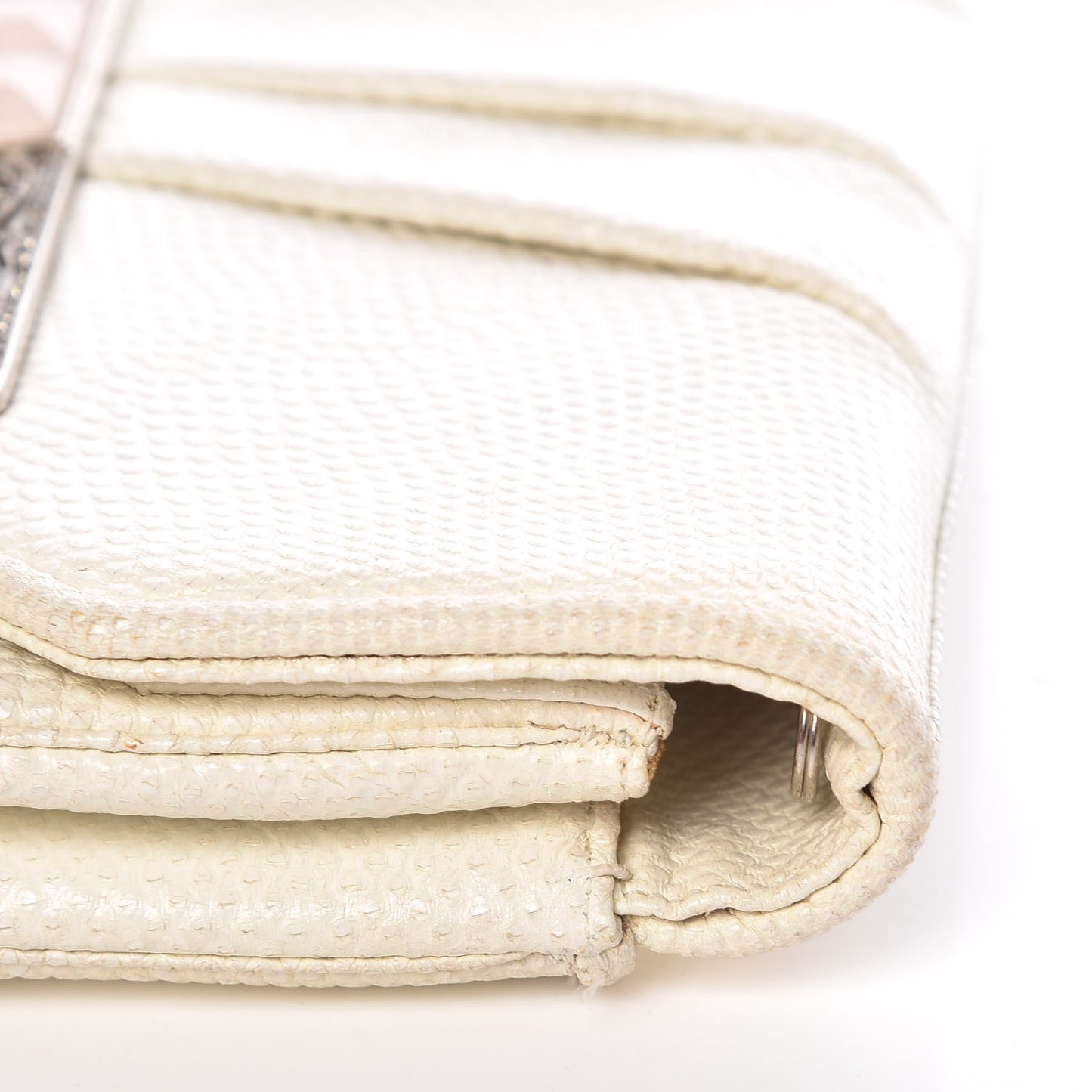 Lizard Crystal Embellished Pleated Evening Bag White