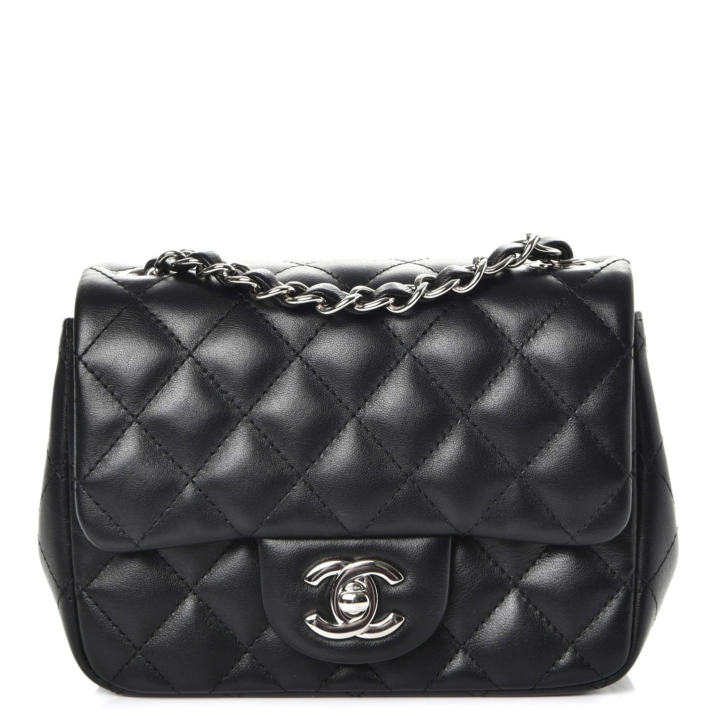 Lambskin Quilted Mini Square Flap Black