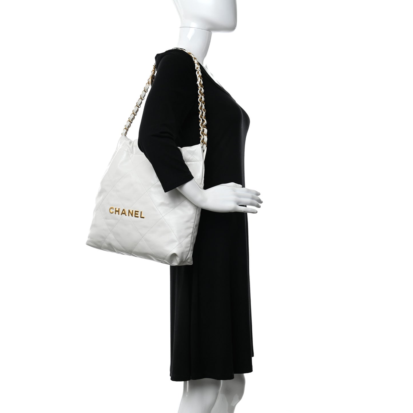 Shiny Calfskin Quilted Small Chanel 22 White