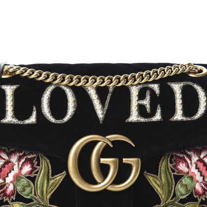 Gucci Velvet Matelasse Loved Embroidered Medium GG Marmont Shoulder Bag Black 10 of 10