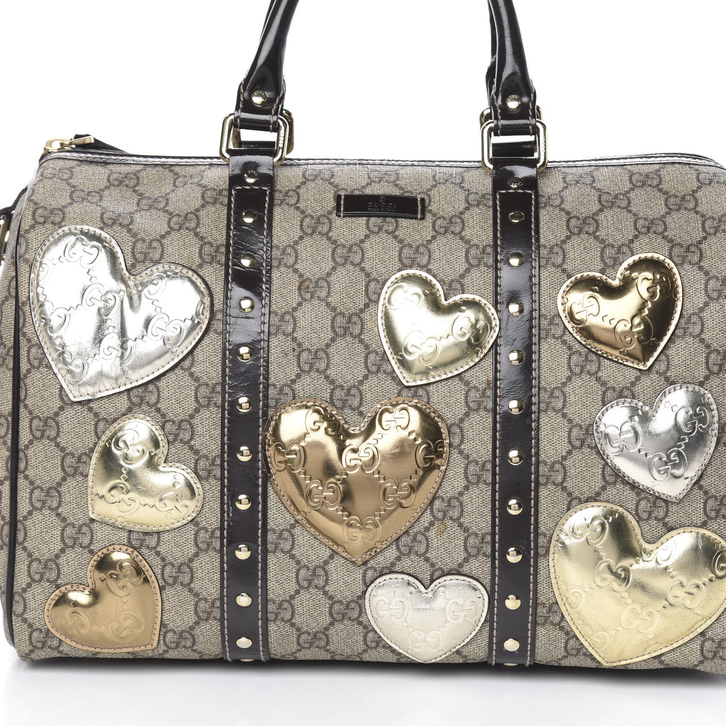 Monogram Guccissima Hearts Studded Medium Joy Boston Dark Brown