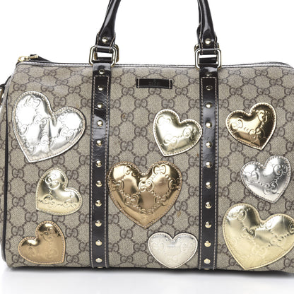 Gucci Monogram Guccissima Hearts Studded Medium Joy Boston Dark Brown 8 of 12