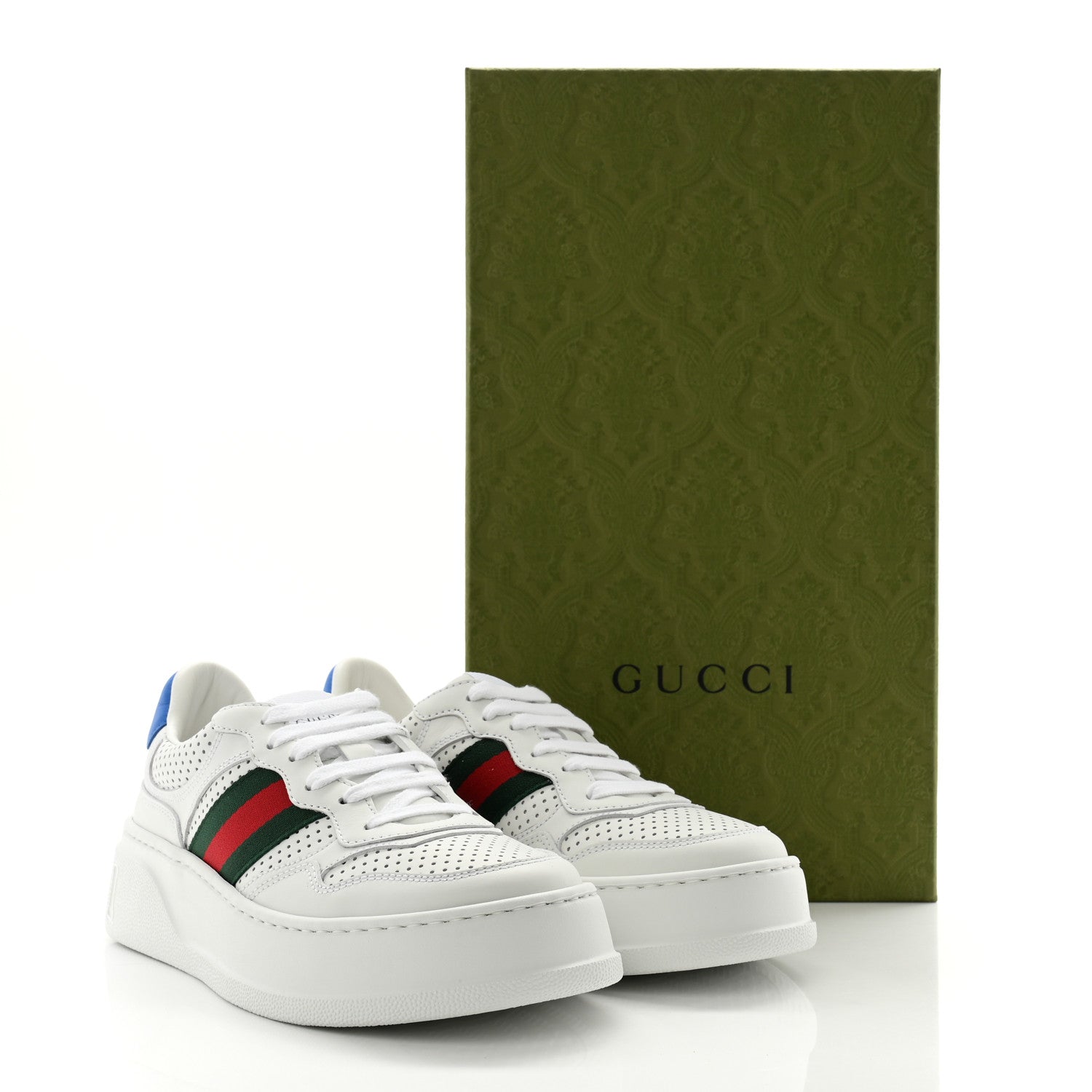Gucci Calfskin Web Perforated Womens Platform 55mm Sneakers 37 White Bright Splash 8 of 8