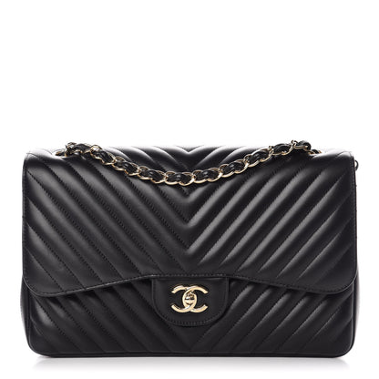 Chanel Lambskin Chevron Quilted Jumbo Double Flap Black 1 of 10