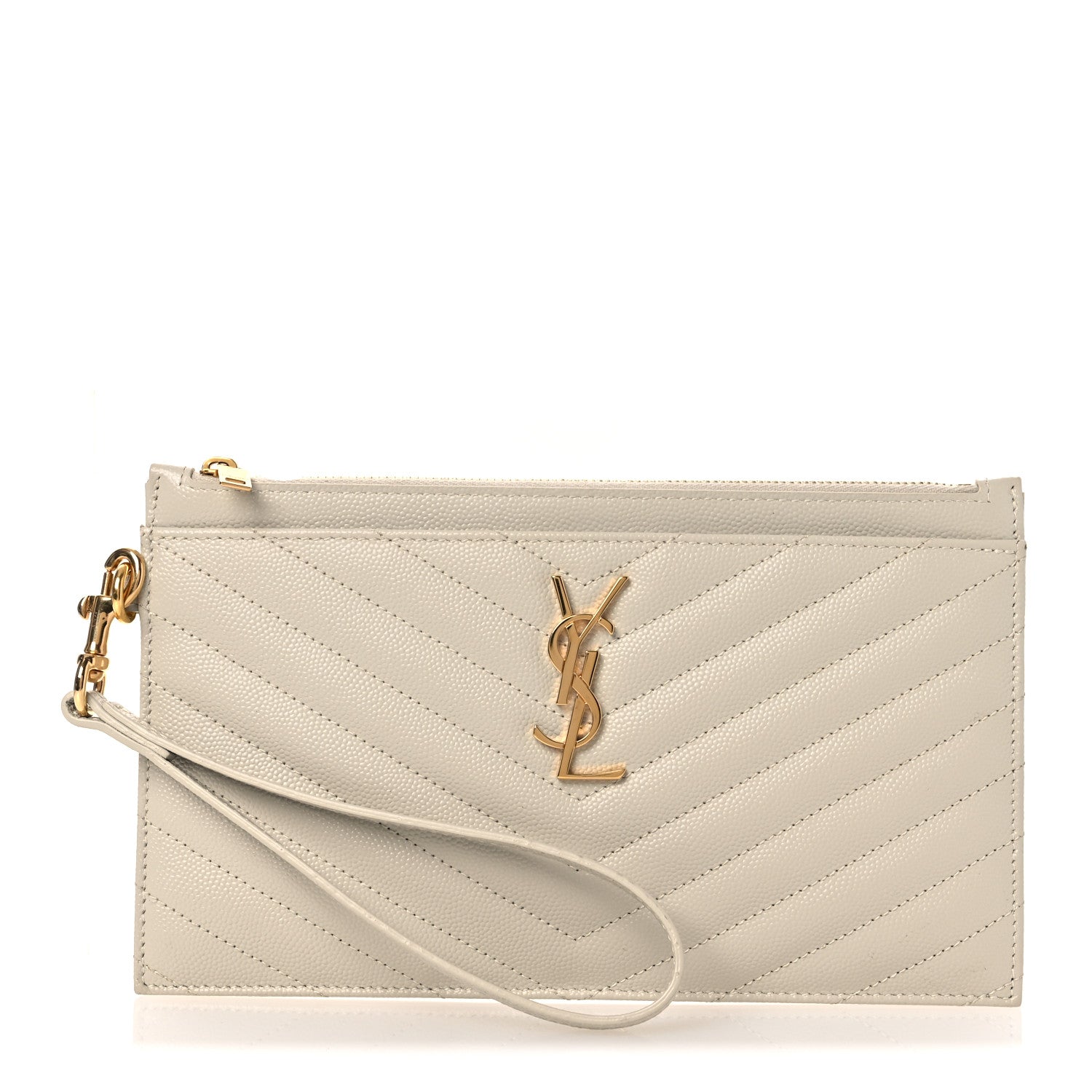 Saint Laurent Grain De Poudre Chevron Monogram Large Bill Pouch Crema Soft 1 of 9