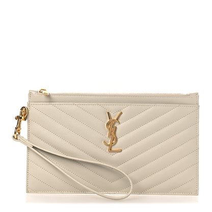 Saint Laurent Grain De Poudre Chevron Monogram Large Bill Pouch Crema Soft 1 of 9