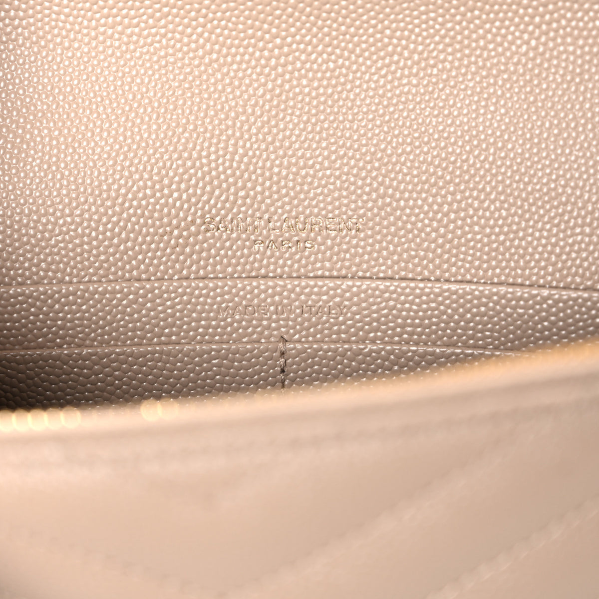 Saint Laurent Grain De Poudre Matelasse Chevron Monogram Envelope Chain Wallet Dark Beige 6 of 11
