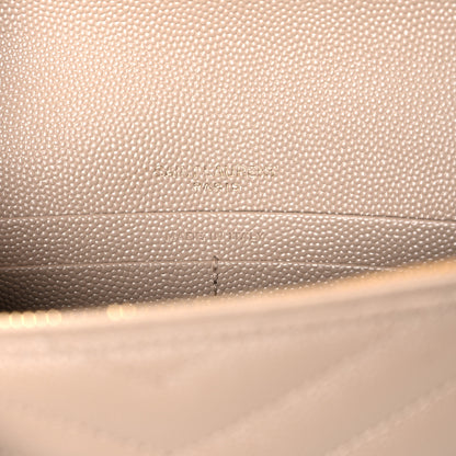 Saint Laurent Grain De Poudre Matelasse Chevron Monogram Envelope Chain Wallet Dark Beige 6 of 11