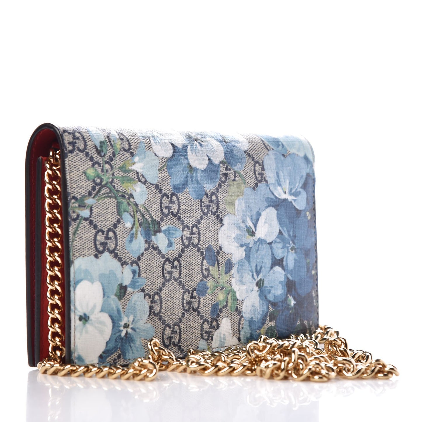 GG Supreme Monogram Blooms Chain Wallet Blue