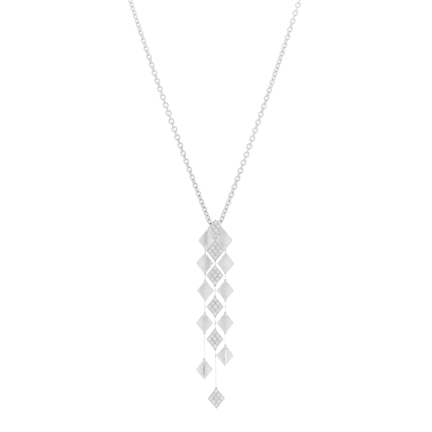 Chanel 18K White Gold Diamond Matelasse Necklace 1 of 6
