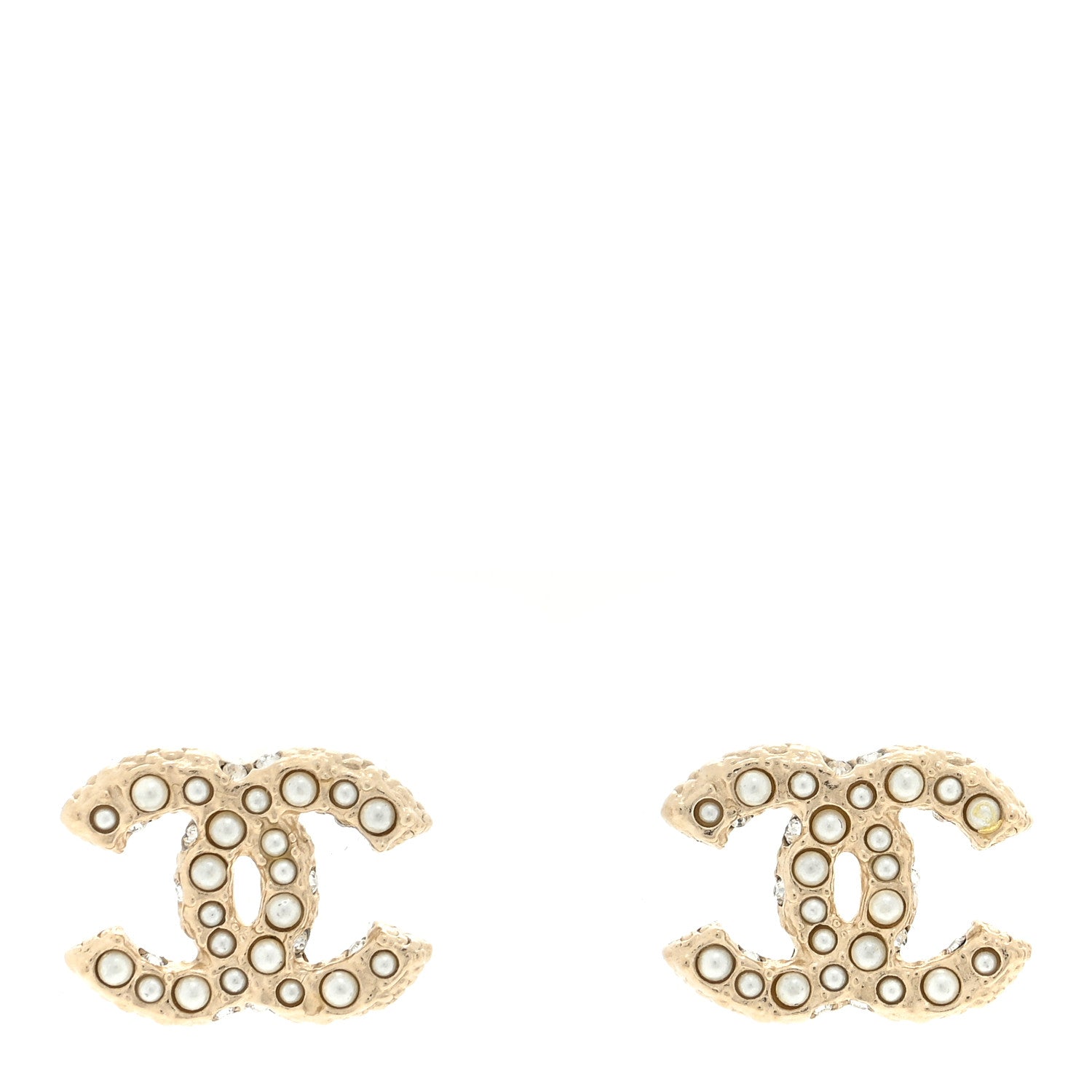 Chanel Metal Graduated Pearl Crystal CC Earrings Light Gold 1 of 4