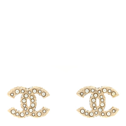 Chanel Metal Graduated Pearl Crystal CC Earrings Light Gold 1 of 4