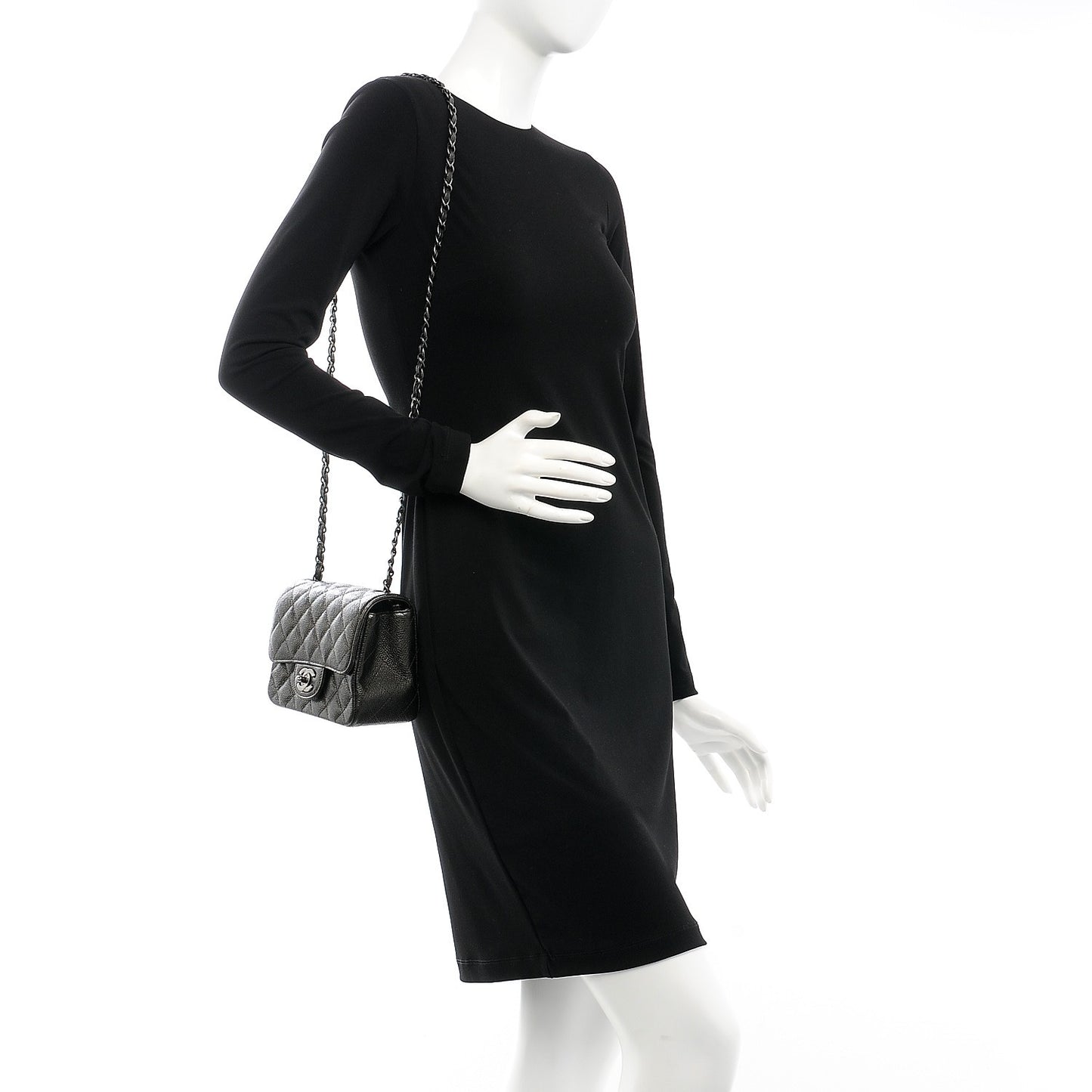 Caviar Quilted Mini Square Flap Dark Charcoal